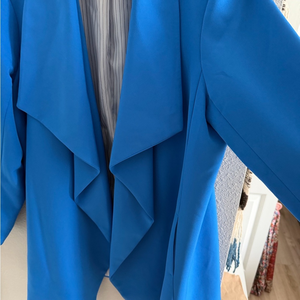 Women's Blue Open Front Jacket - Picture 13 of 13